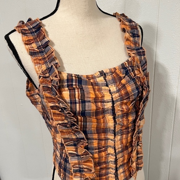 3/$25 Sale 🎈NWOT Verb (Anthro) Ruffled Plaid Tank in Orange - Picture 3 of 12